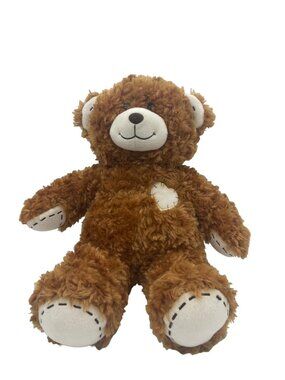 Build A Bear Plush Tan Teddy Bear Brown Patch Stuffed Animal Furry Soft Toy